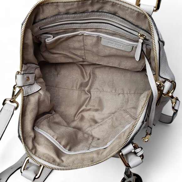 Michael Kors Satchel Bag Women’s Ciara Cream Pebble Leather Gold Trim Slouchy - Picture 7 of 12